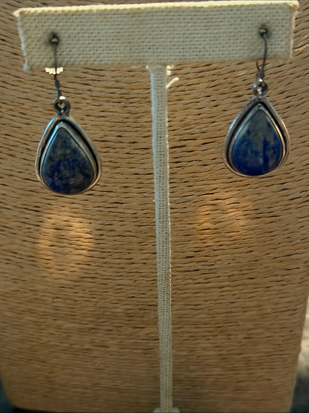 Silver Teardrop Blue lapis lazuli Stone Dangle Earrings